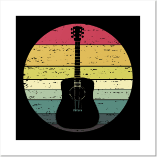 Retro Sunset Guitar Distressed Retro Rainbow Colors Posters and Art